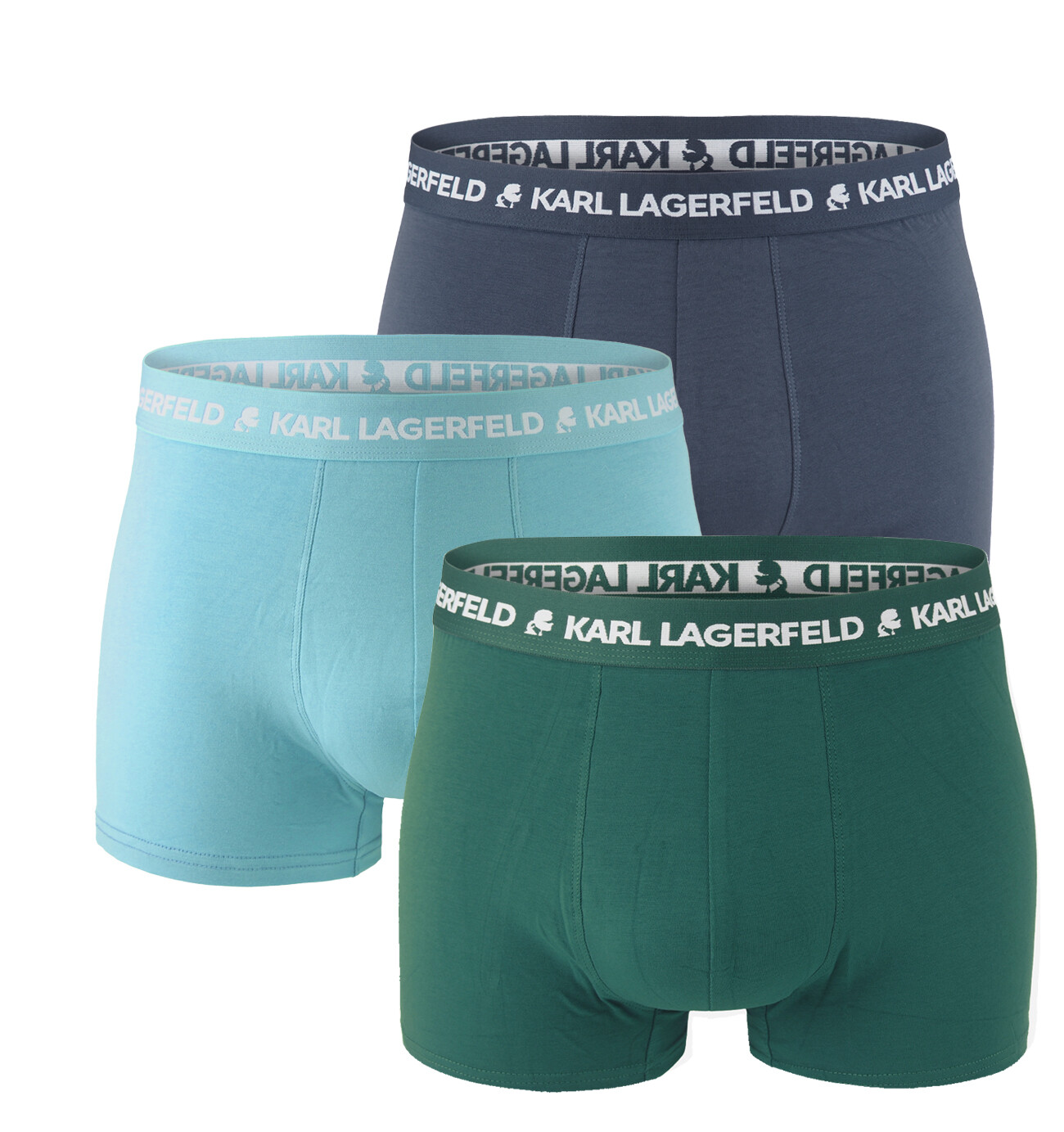 KARL LAGERFELD - boxerky 3PACK organic cotton logo LAGERFELD dark sea & indigo blue