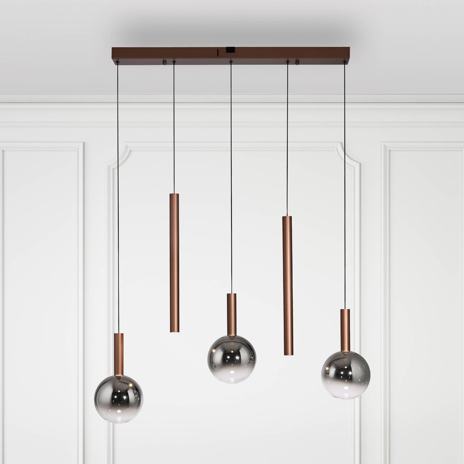 Paul Neuhaus LED závesné svietidlo Bowl, dĺžka 100 cm, hnedá/sivá