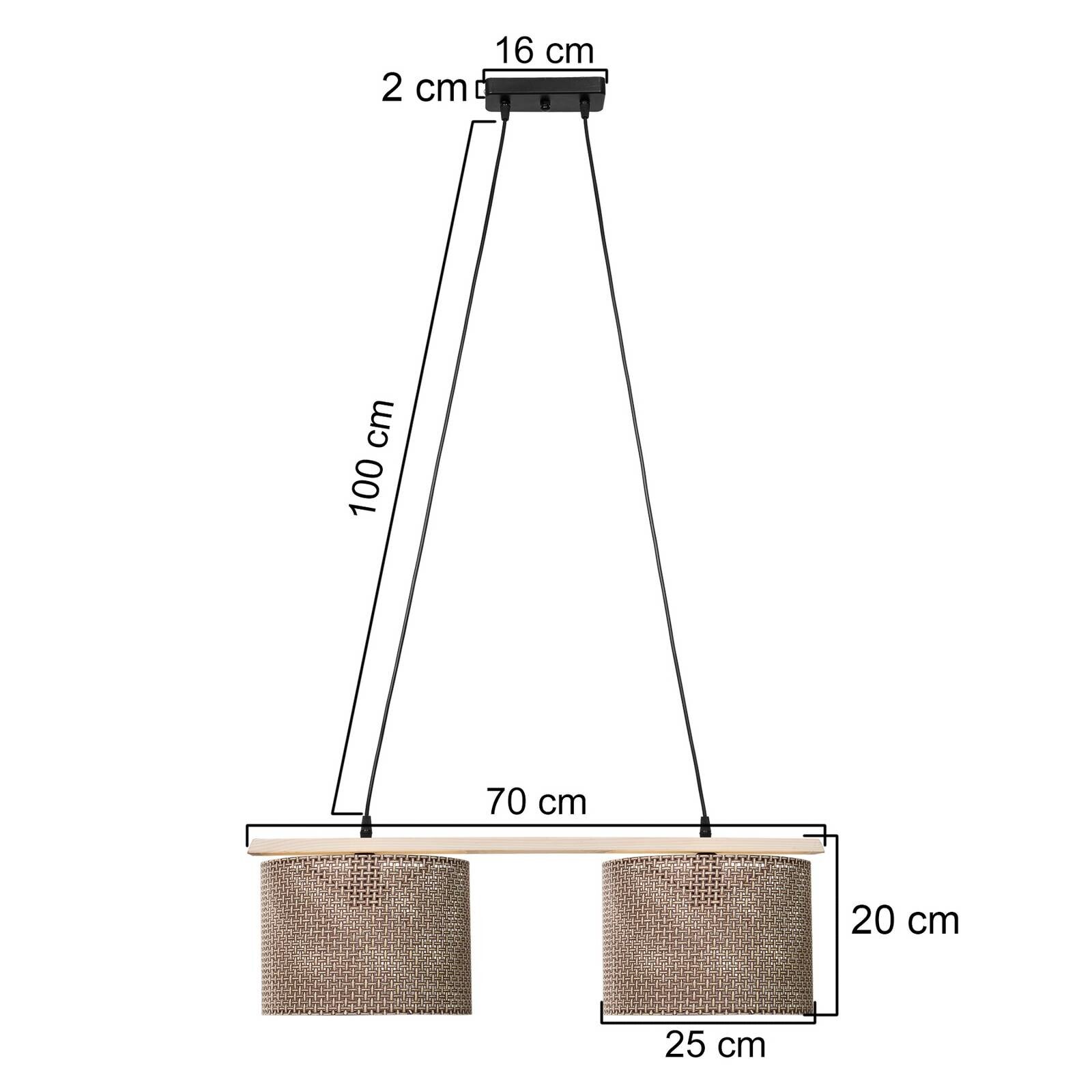 Závesné svietidlo Zigana, hnedé vzorované, 2-pl., látka, drevo
