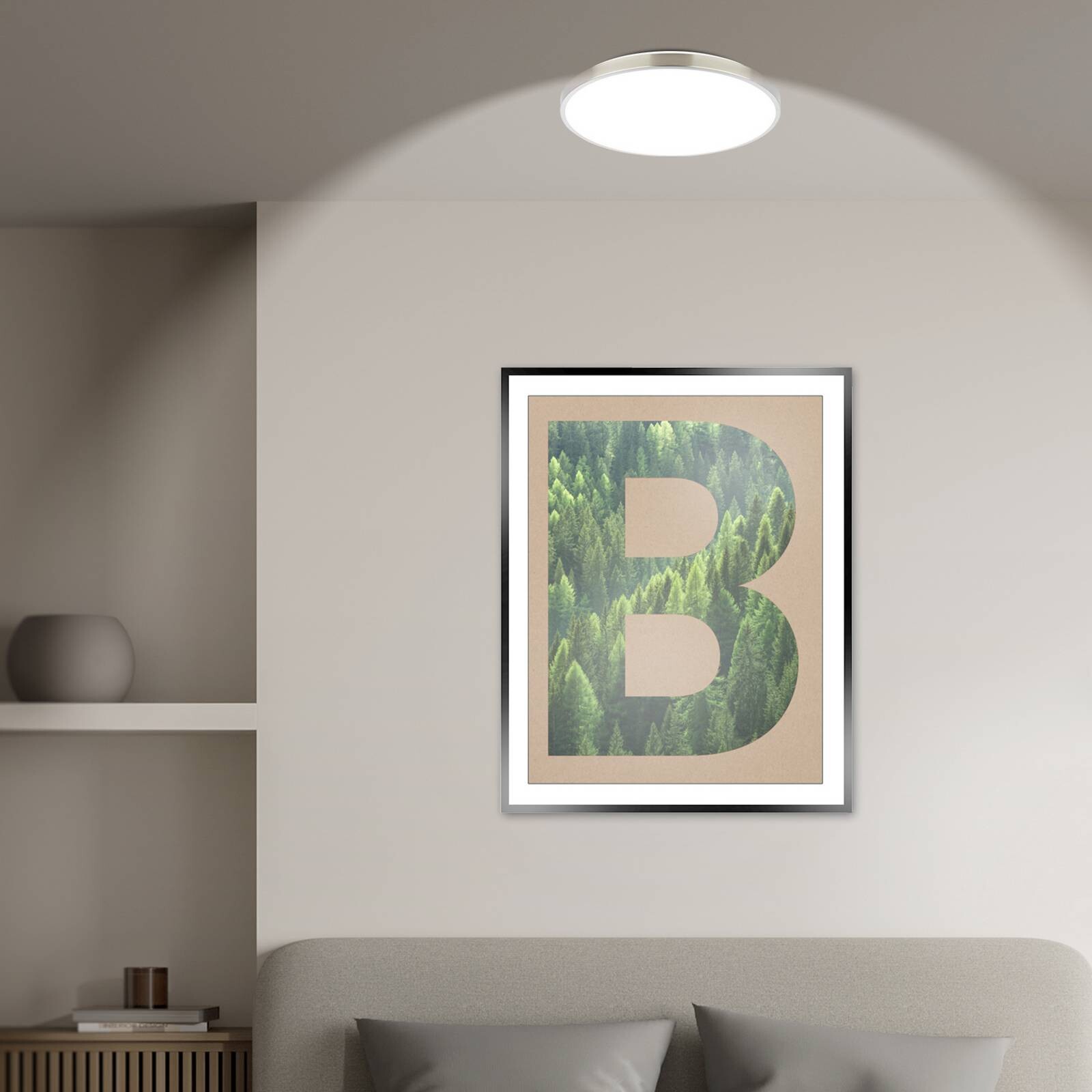 Stropné LED svetlo Kaida, matný nikl, Ø 38 cm, EEK A, 4 000 K