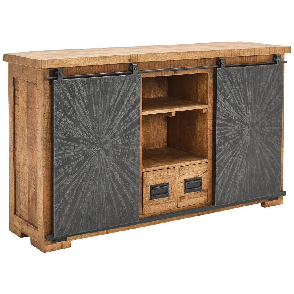 Ambia Home ŠIROKÁ KOMODA, mangové drevo, prírodná farba, čierna, 145/85/40 cm