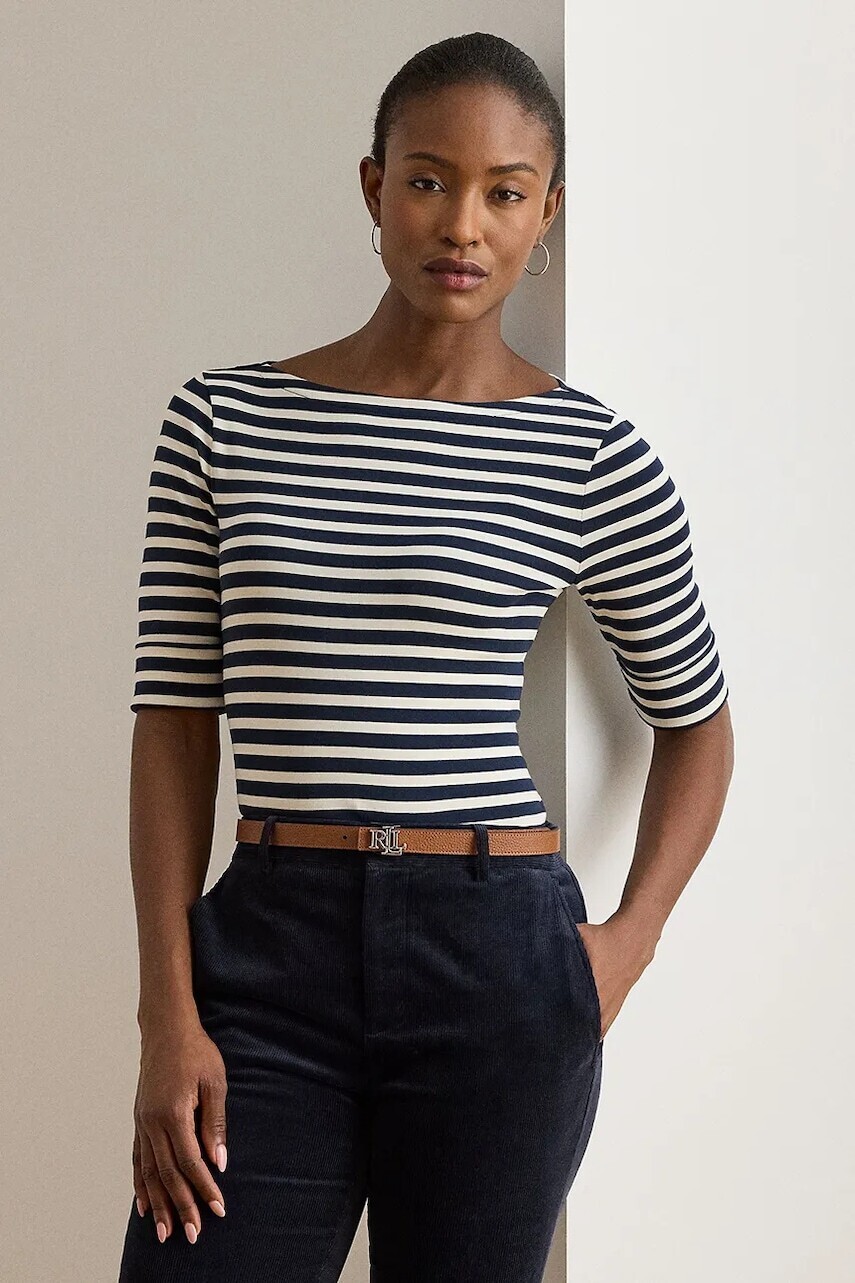 Blúzka Lauren Ralph Lauren tmavomodrá farba, vzorovaná, 200980041