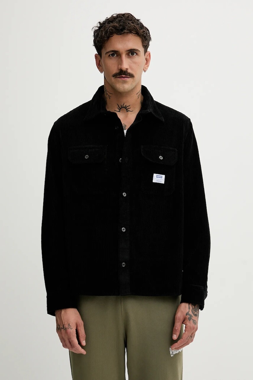 Menčestrová košeľa Hugo Blue čierna farba, regular, s klasickým golierom, 50549793