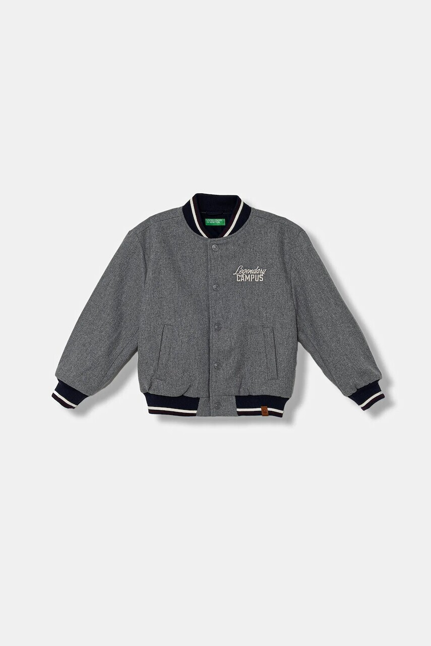 Detská bomber bunda s vlnou United Colors of Benetton šedá farba, 2LLUCN06G