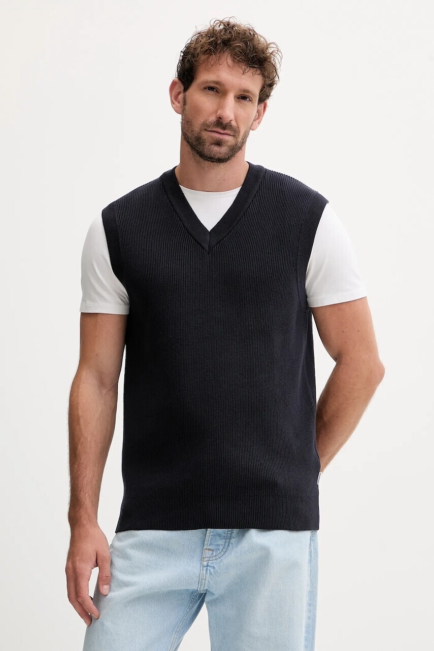 Bavlnená vesta Lindbergh tmavomodrá farba, 30-804039