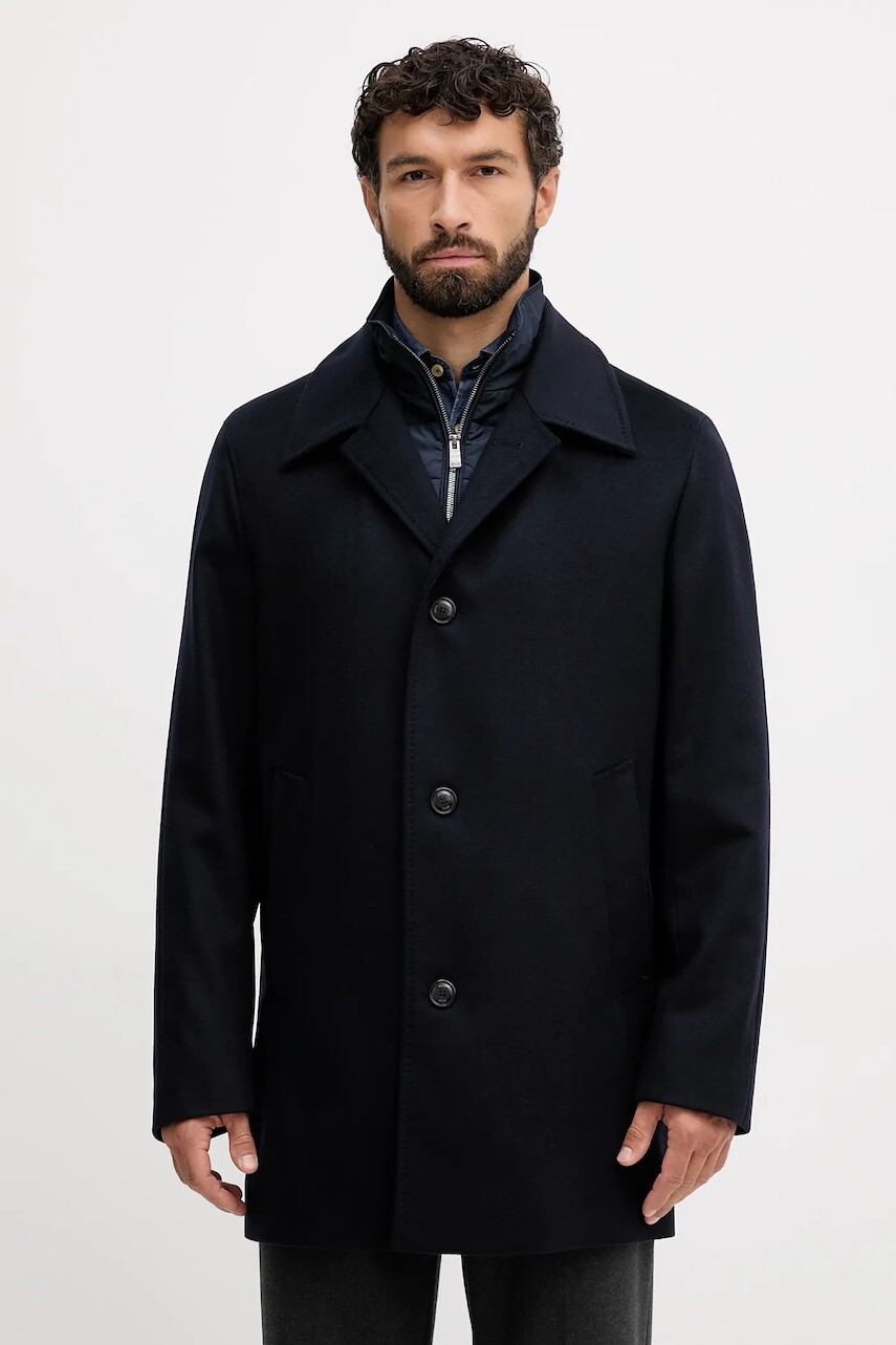 Vlnený kabát BOSS tmavomodrá farba, 50551087