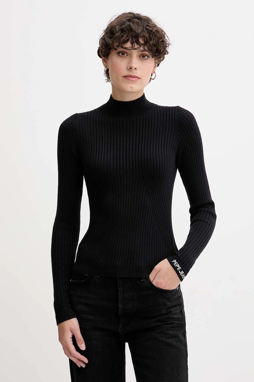 Sveter Pepe Jeans čierna farba, ľahký, s polorolákom, PL7000026