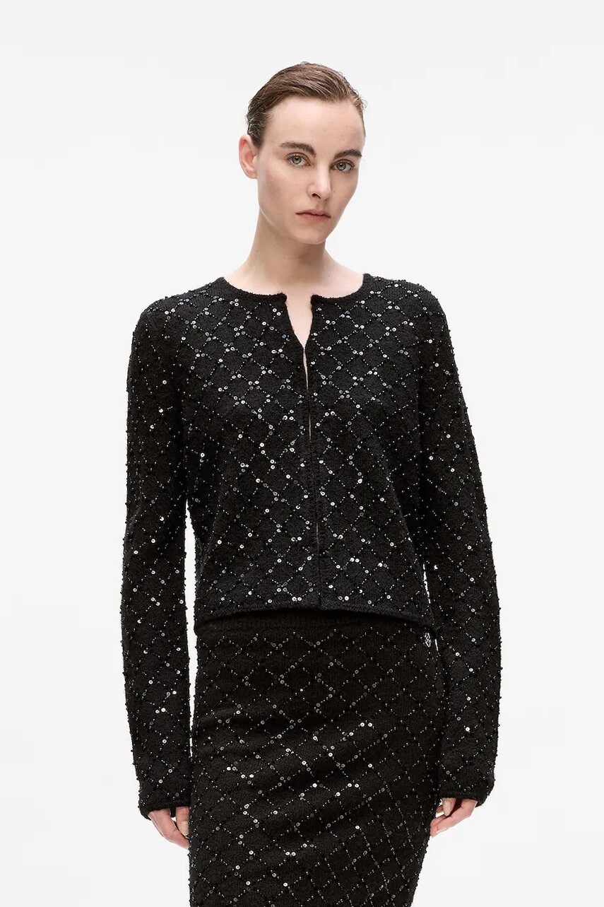 Kardigán s prímesou vlny Karl Lagerfeld čierna farba, A4W18057