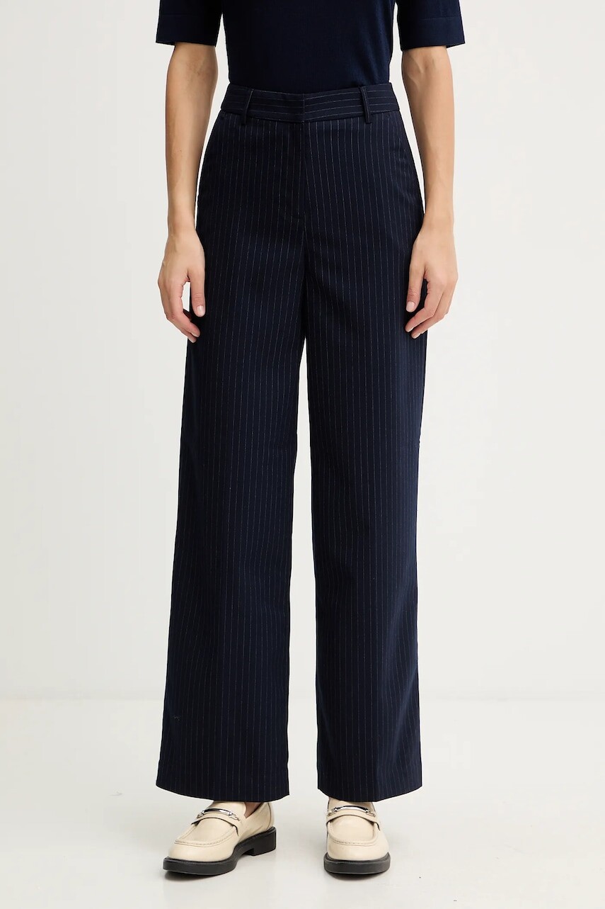 Nohavice United Colors of Benetton tmavomodrá farba, rovný strih, vysoký pás, 4X8MDF07F