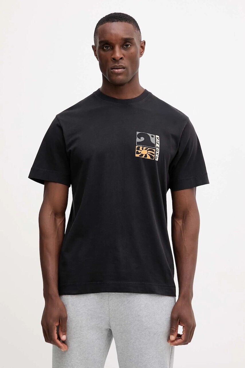 Bavlnené tričko Rip Curl AOTS pánske, čierna farba, s potlačou, 0TUMTE