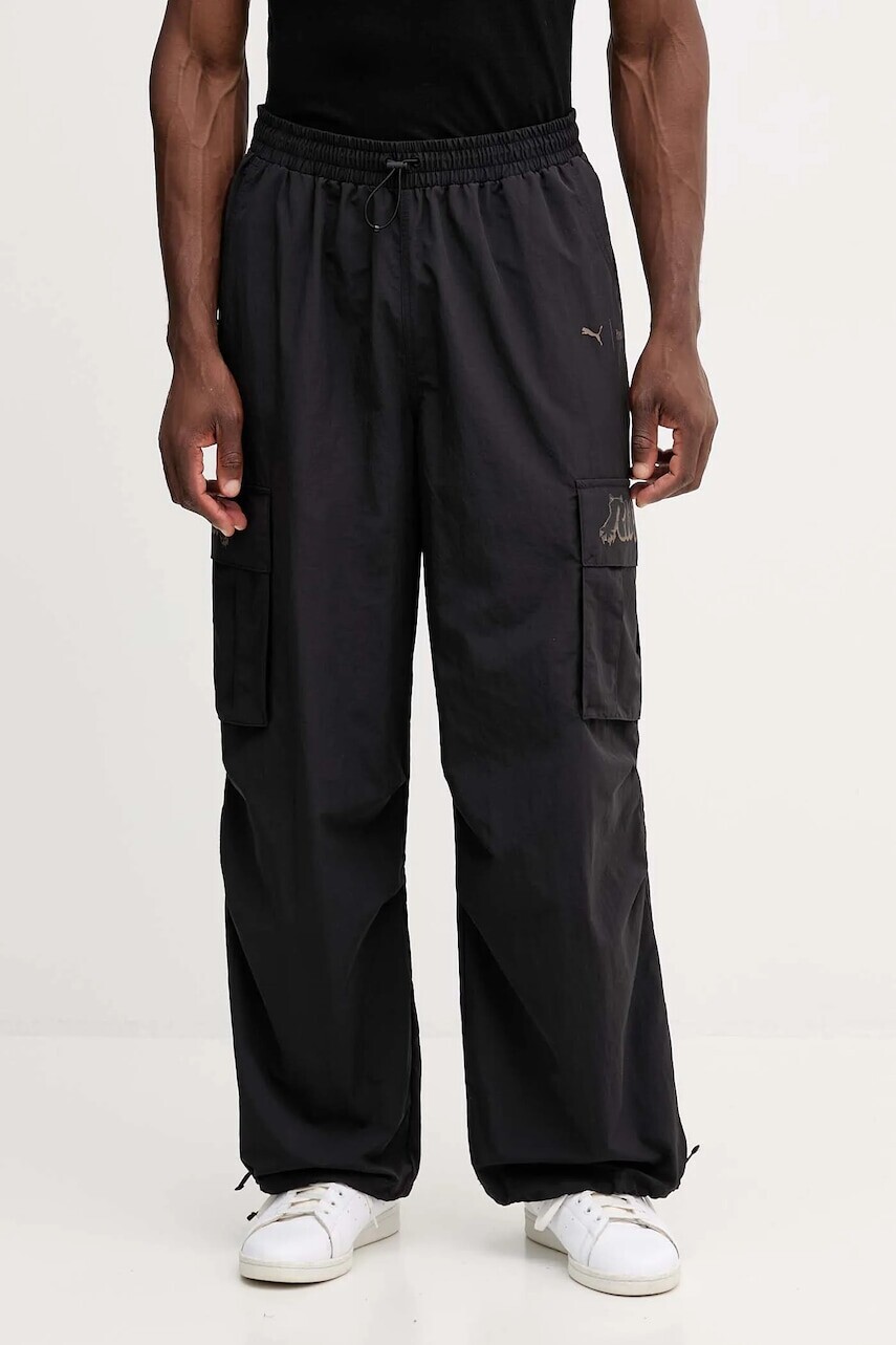 Nohavice Puma x RIPNDIP pánske, čierna farba, rovný strih, 632417