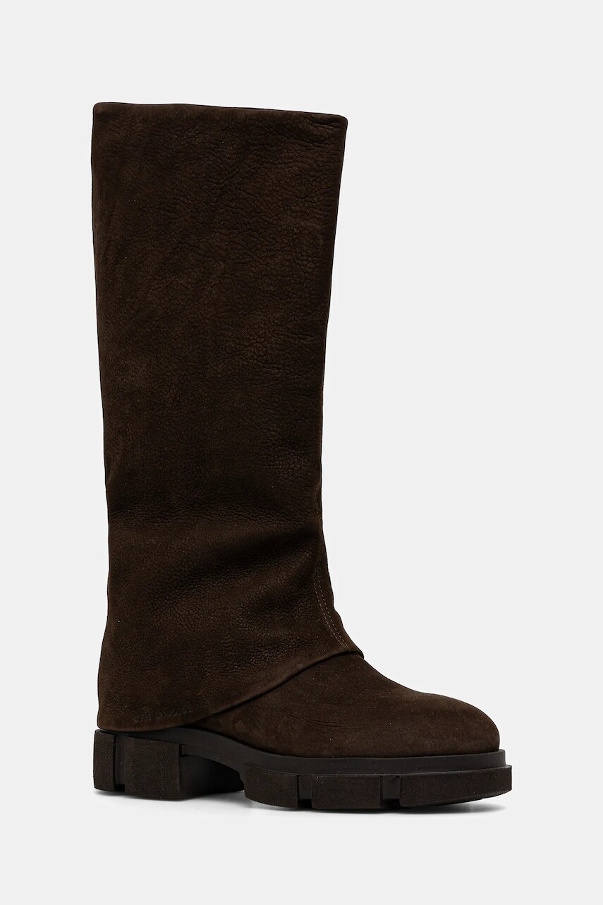 Nubukové čižmy Copenhagen hnedá farba, na plochom podpätku, CPH554 nabuc