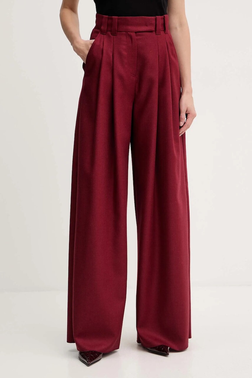 Vlnené nohavice Marella bordová farba, široké, vysoký pás, 2523136182200
