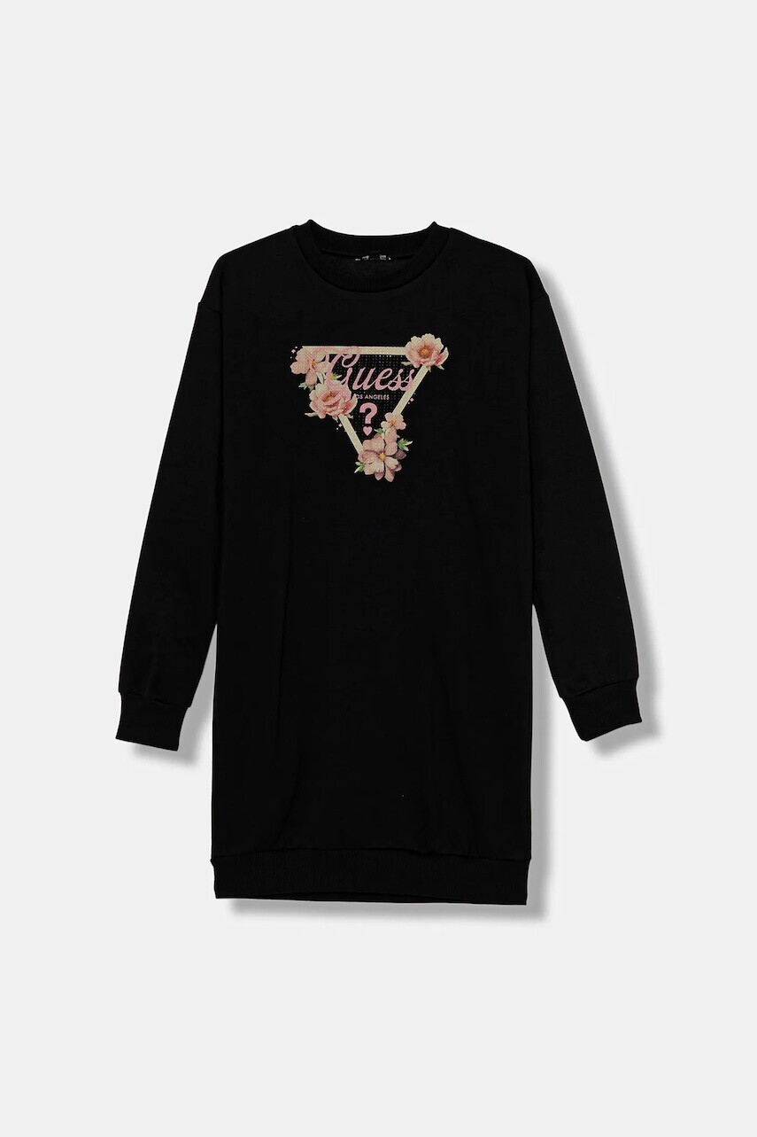 Dievčenské šaty Guess čierna farba, midi, rovný strih, J5BK24 KCKF2