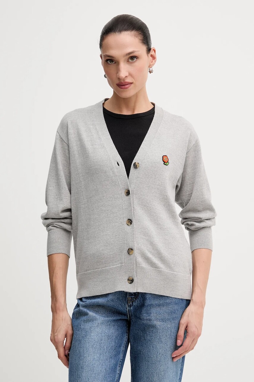 Vlnený kardigán Kenzo Pop dámsky, šedá farba, tenký, FF52CA4833LB.93