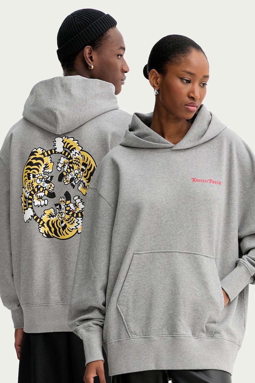 Bavlnená mikina Kenzo x Verdy šedá farba, s nášivkou, FF58SW2404MF.94