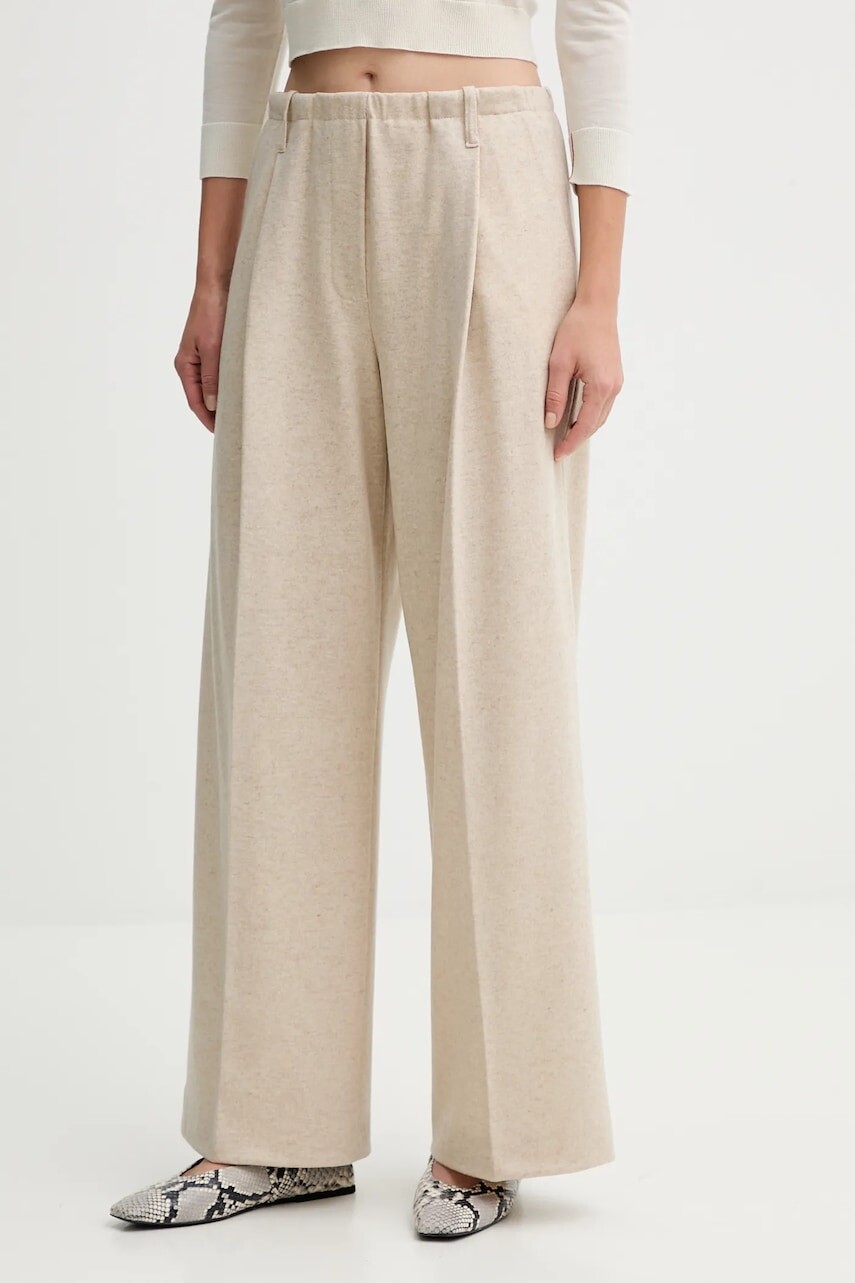 Nohavice s prímesou kašmíru Liviana Conti béžová farba, široké, vysoký pás, L5WN37