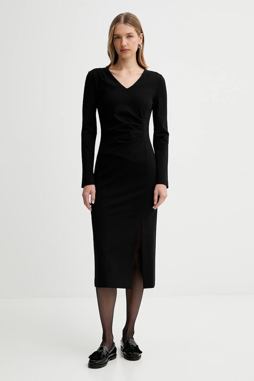 Šaty Liviana Conti čierna farba, midi, rovný strih, L5WI36