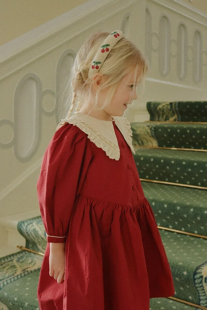 Dievčenské bavlnené šaty Konges Sløjd COEUR COLLAR DRESS GOTS červená farba, mini, áčkový strih, KS104266