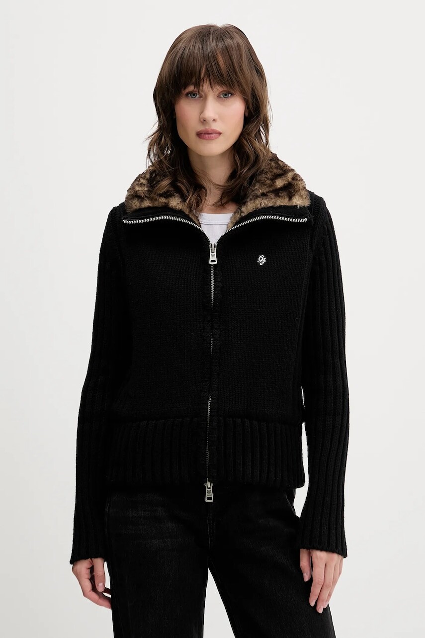 Kardigan s prímesou vlny Guess Jeans čierna farba, W5BR11 Z0561