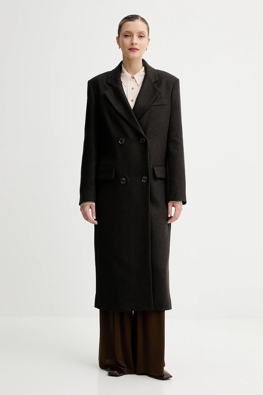 Kabát s prímesou vlny Sessun hnedá farba, 25112018