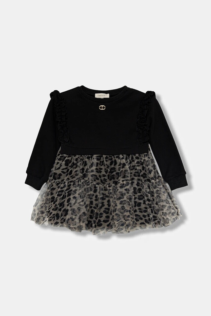 Dievčenské šaty Twinset čierna farba, mini, áčkový strih, 252GB2130