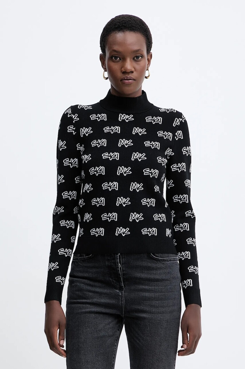 Sveter MICHAEL Michael Kors čierna farba, ľahký, s polorolákom, MF561COK0M