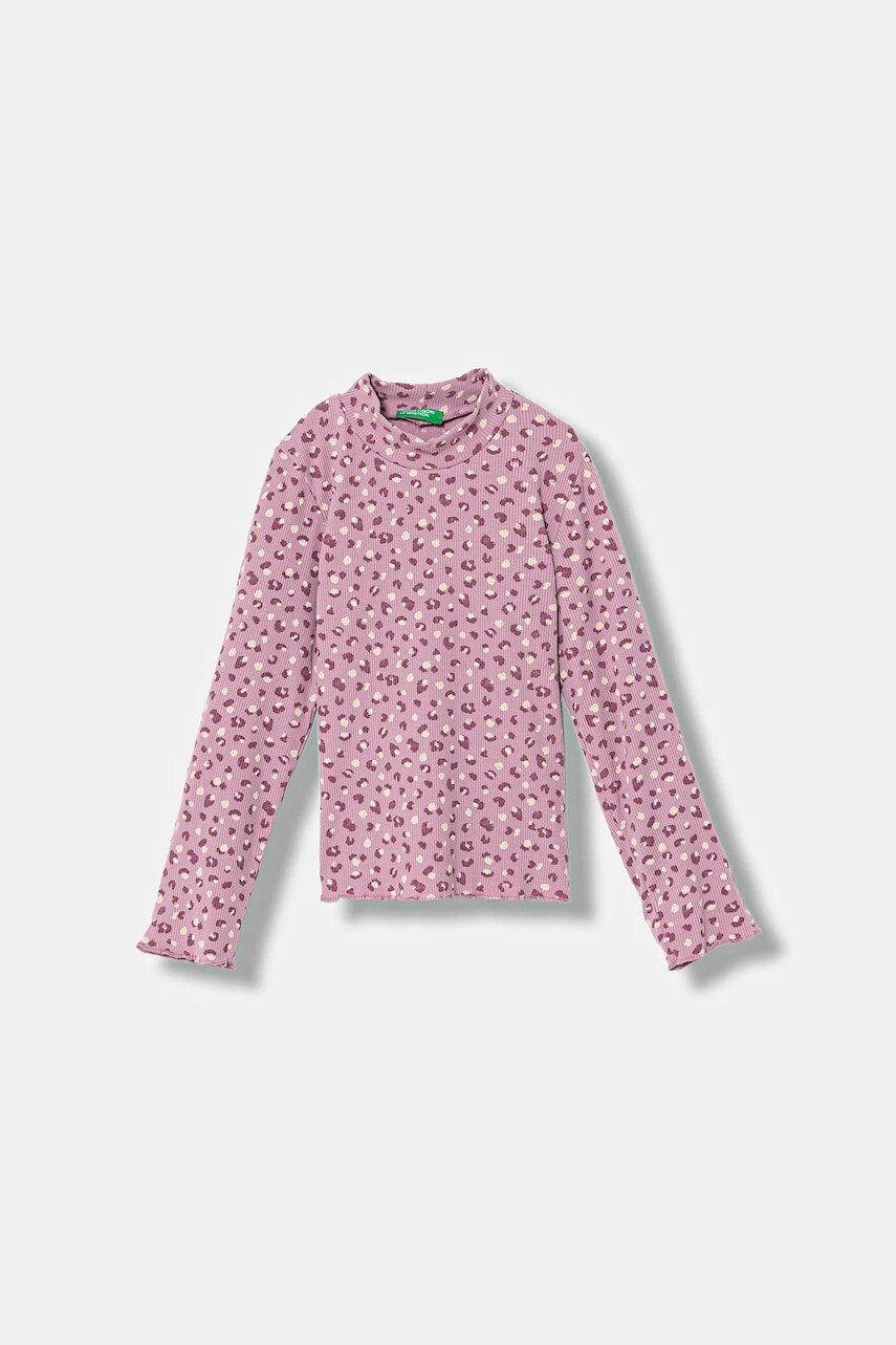 Detské tričko s dlhým rukávom United Colors of Benetton ružová farba, s polorolákom, 39EMG10LA
