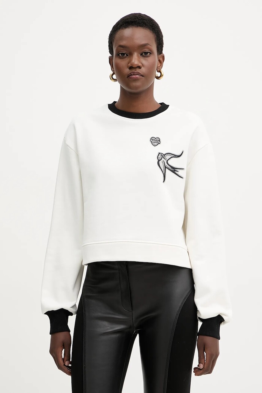 Bavlnená mikina Pinko biela farba, jednofarebná, 105609 A2TD