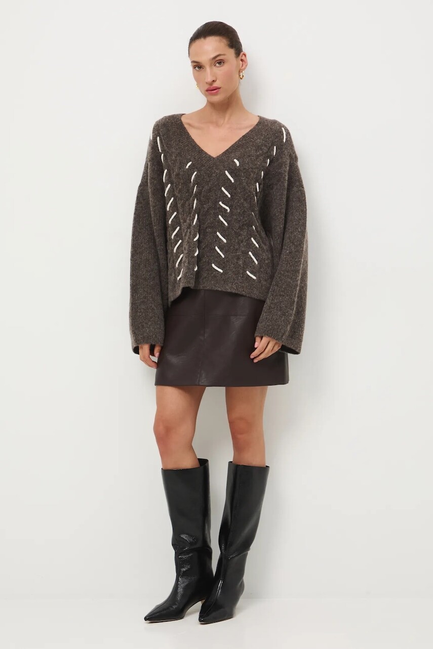 Sukňa Medicine hnedá farba, mini, rovný strih