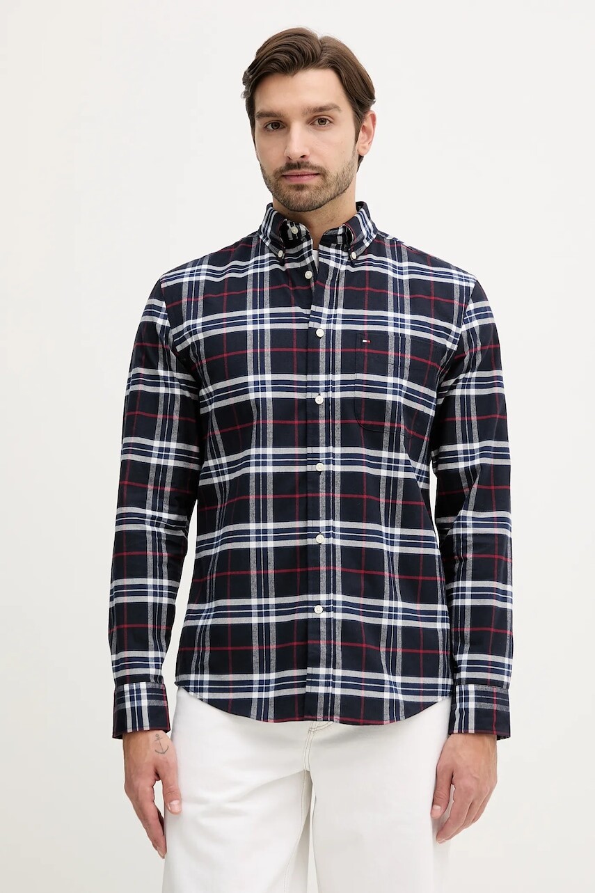 Bavlnená košeľa Tommy Hilfiger tmavomodrá farba, regular, s klasickým golierom, MW0MW40894