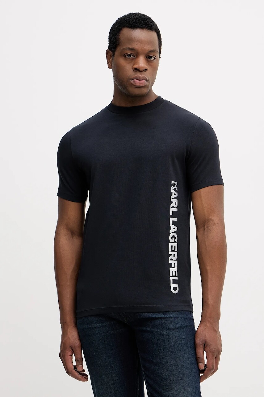Tričko Karl Lagerfeld pánske, tmavomodrá farba, s potlačou, 554235.755401