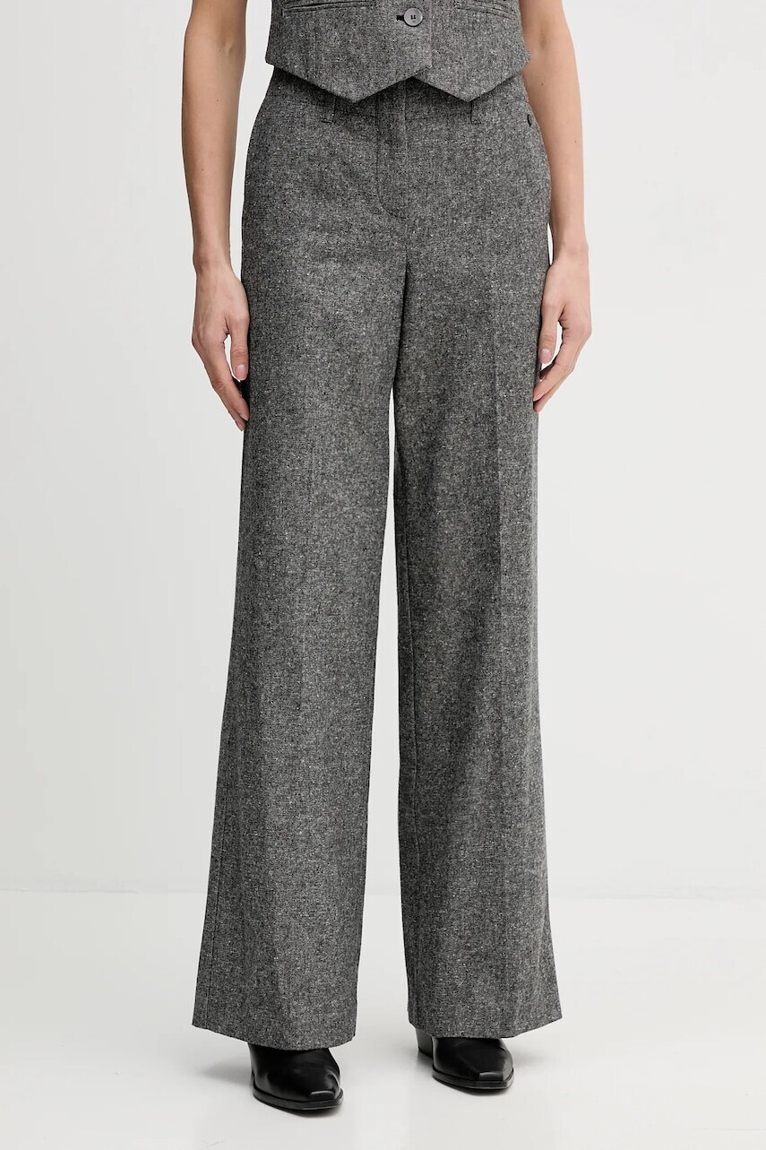 Nohavice s prímesou vlny Pedro del Hierro šedá farba, rovný strih, vysoký pás, 7602535