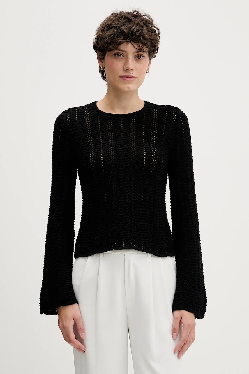Bavlnený sveter Sisley čierna farba, ľahký, 1494M106O