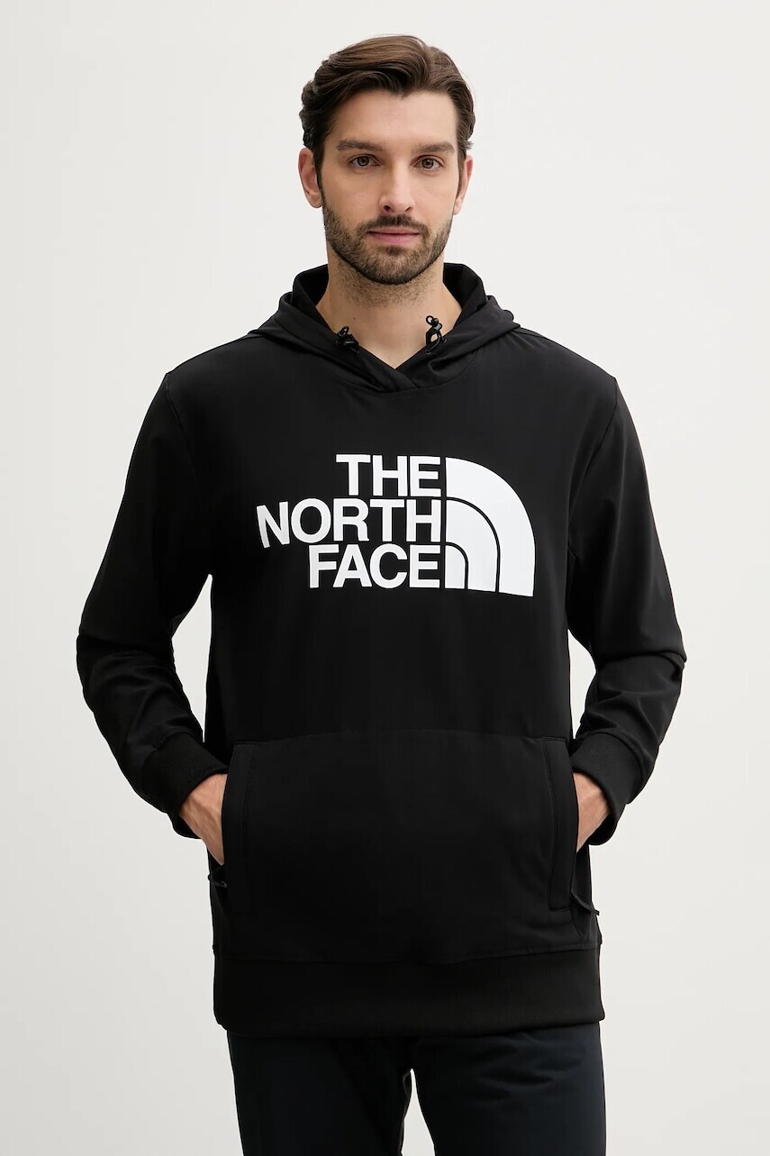 Mikina The North Face Tekno čierna farba, s kapucňou, s potlačou, NF0A82V64H01