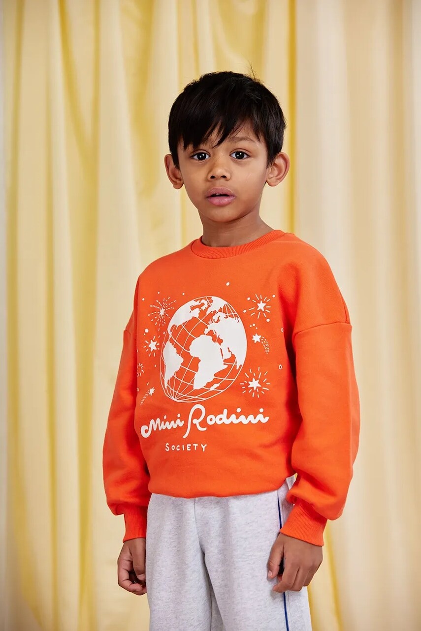 Detská bavlnená mikina Mini Rodini Mini Rodini society oranžová farba, s potlačou, 26120148