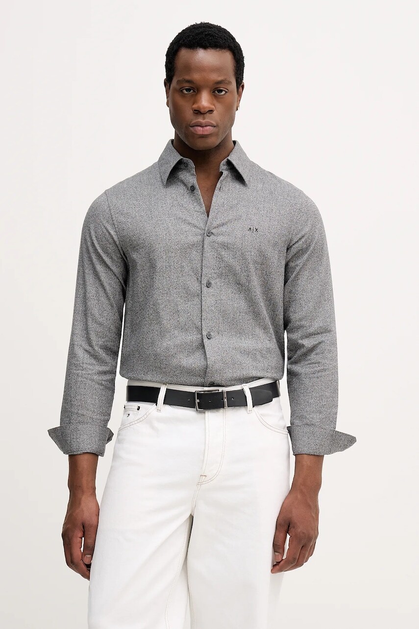 Bavlnená košeľa Armani Exchange šedá farba, regular, s klasickým golierom, XM001147 AF16610