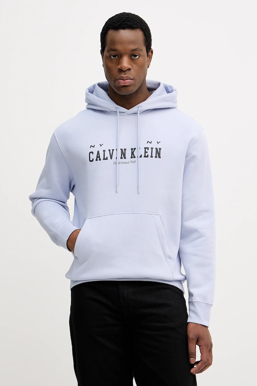 Mikina Calvin Klein Jeans modrá farba, s kapucňou, s potlačou, LV04RE251G