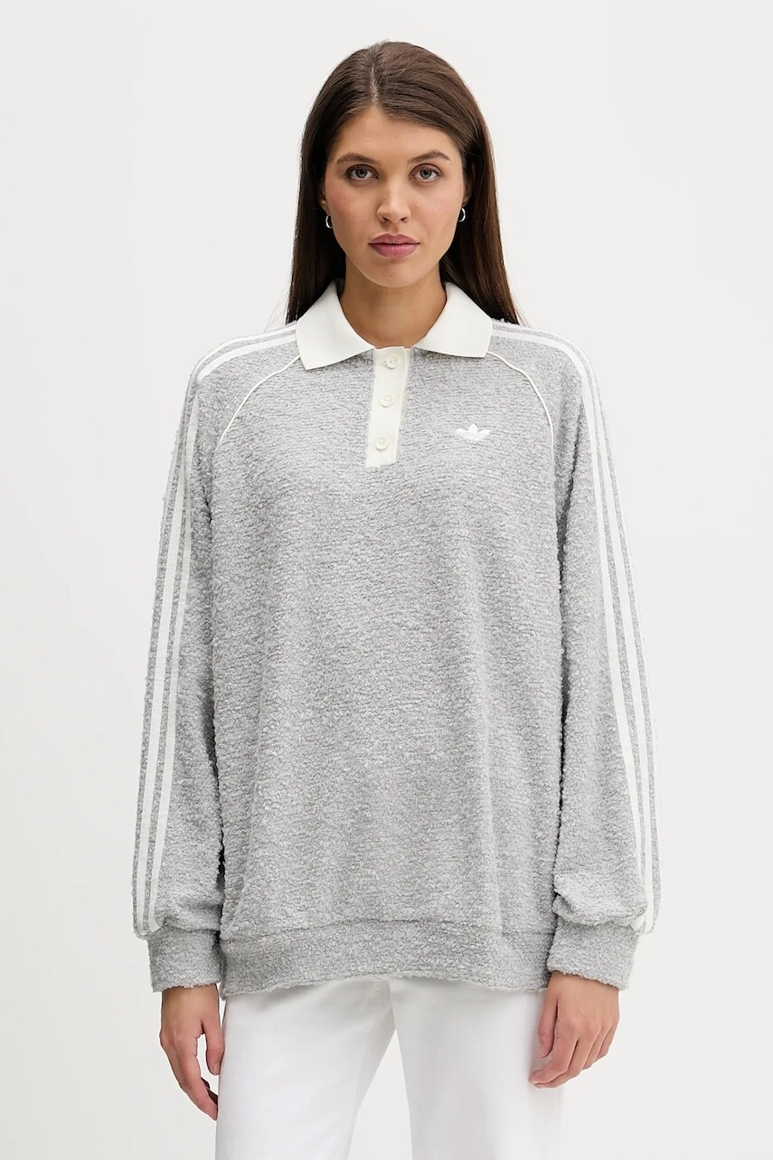 Mikina adidas Originals šedá farba, s nášivkou, KS7791