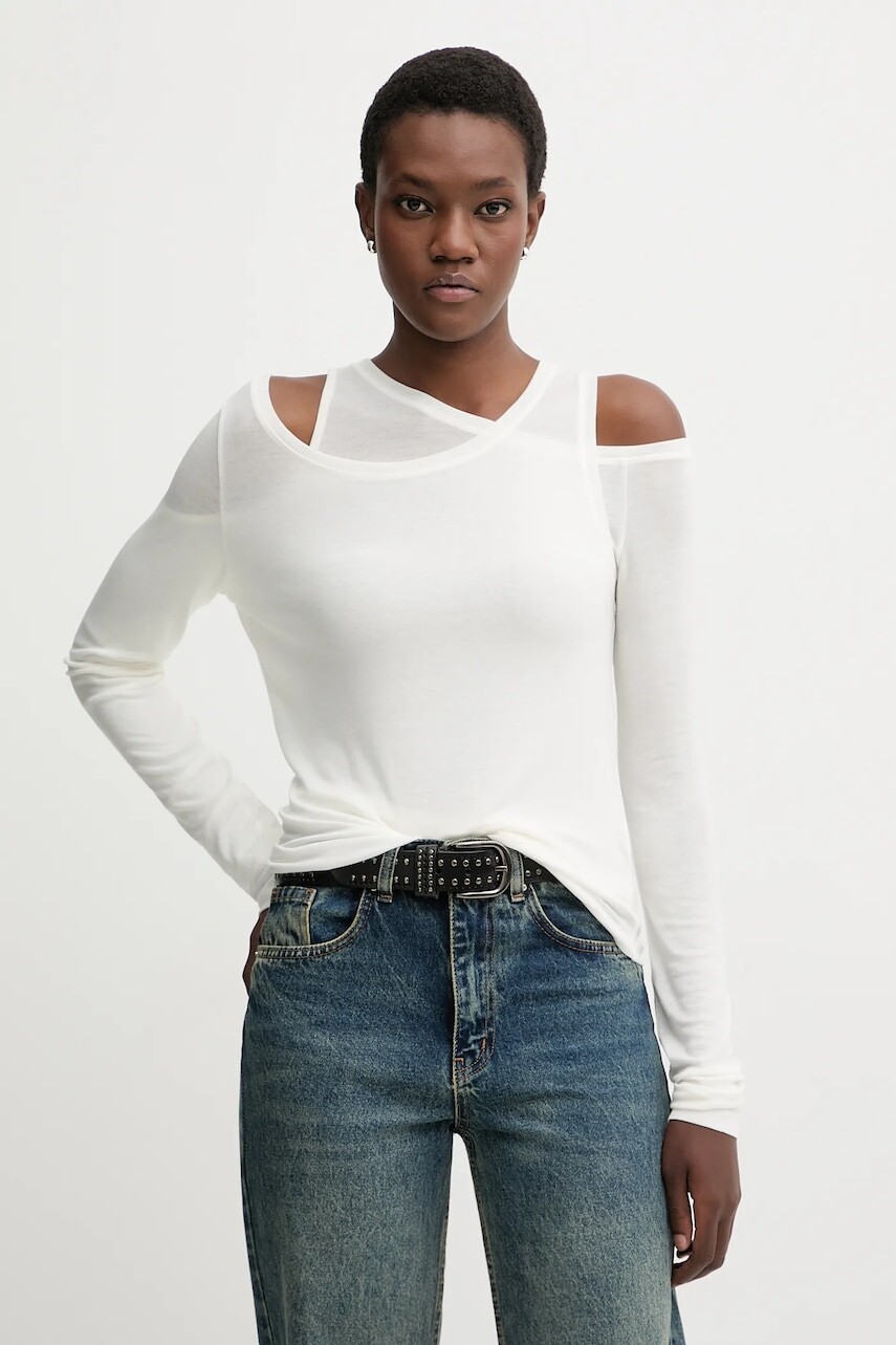 Tričko s dlhým rukávom s prímesou vlny Miss Sixty béžová farba, 6S4SJ06300