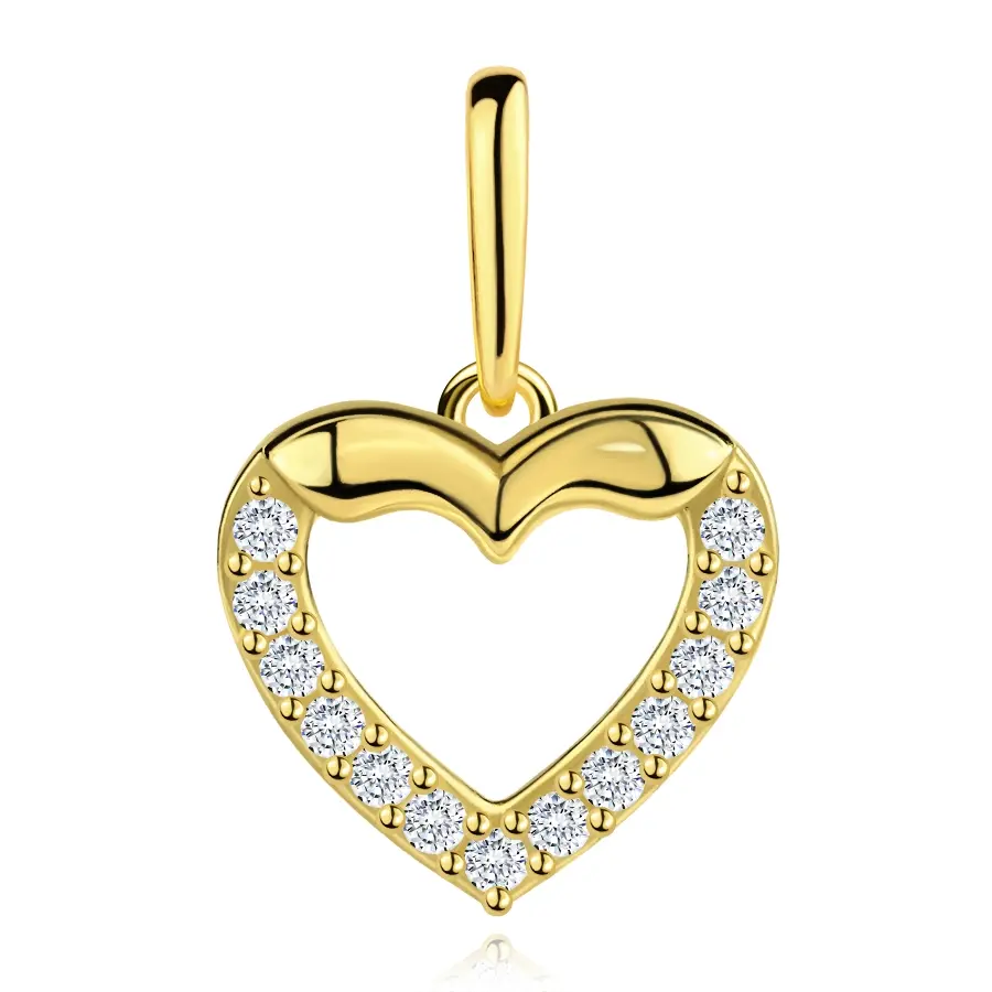 Prívesok zo žltého zlata 9K obrys srdca so zirkónmi