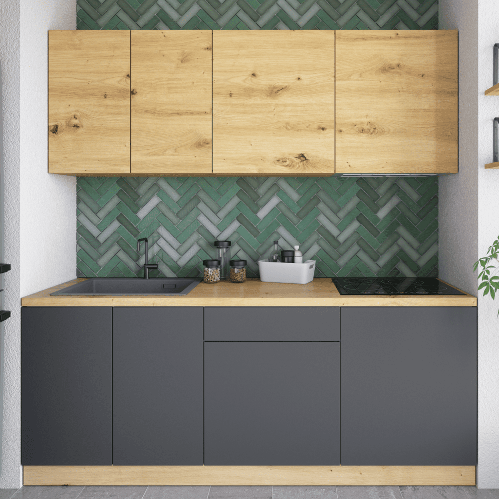 Kuchynská linka, 2 m, dub artisan/sivá, VINETU