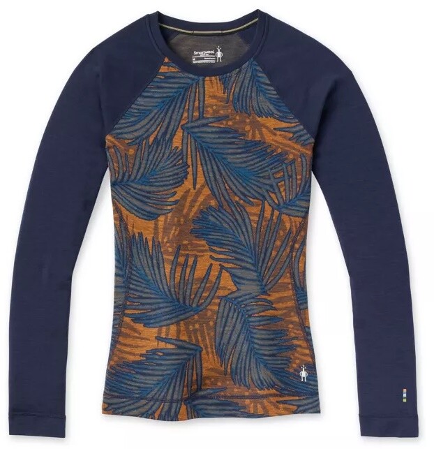 Smartwool W MERINO 250 BASELAYER PATTERN CREW BXD deep navy palm Veľkosť: S 195436098964