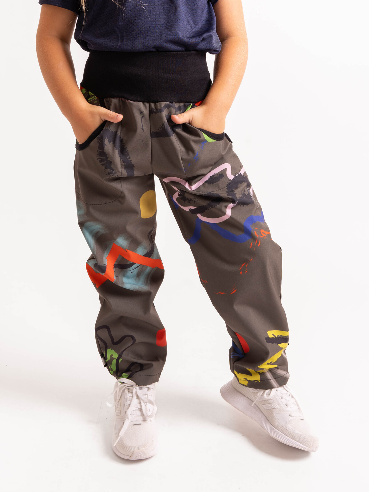 Unuo Unuo, Detské softshellové nohavice s fleecom Basic, Khaki, Fantázia Veľkosť: 128/134 8596227146635