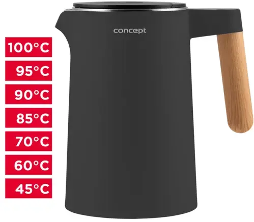 CONCEPT Rýchlovarná kanvica nerezová 1,5 l Salt & Pepper, antracitová RK3302