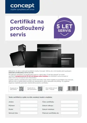 CONCEPT Certifikát prodlouženého servisu 5 let bez starostí