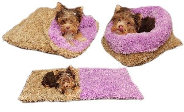 Marysa pelíšek 3v1 pro štěňátka/koťátka, DE LUXE, béžový/fialový