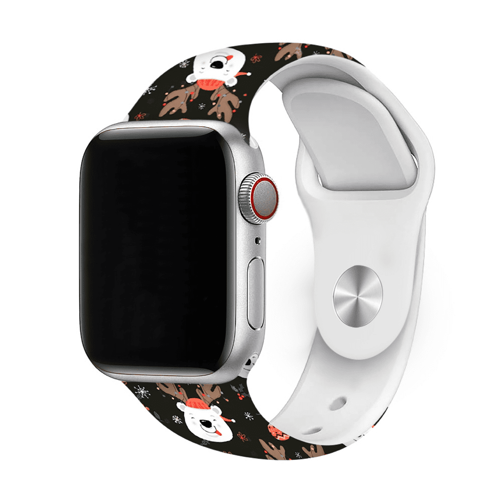 Vianočný remienok s potlačou na Apple Watch -  Rudolf Veľkosť: 42/44/45/46/49mm, Obvod: S-M (menší až stredný obvod zápästia), Farba: Čierna