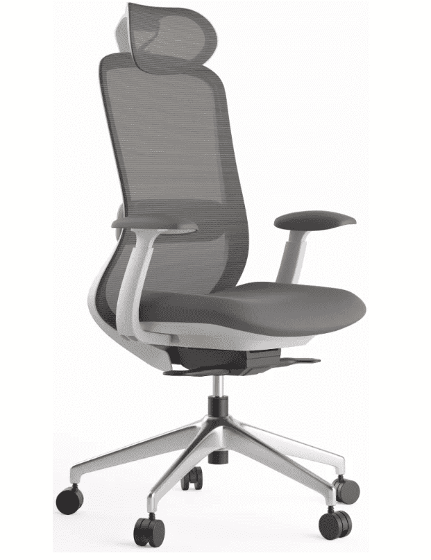 Kancelárska ergonomická stolička BESSEL s podhlavníkom — sieť, čierny plast, nosnosť 120 kg, tmavo sivá