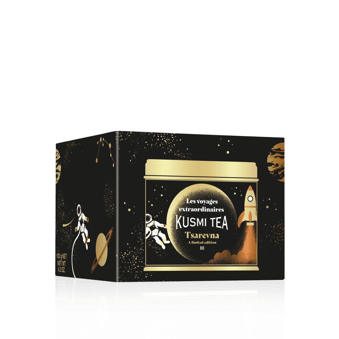 KUSMI TEA Sypaný čierny vianočný čaj Tsarevna Bio, kovová dóza, 120 g